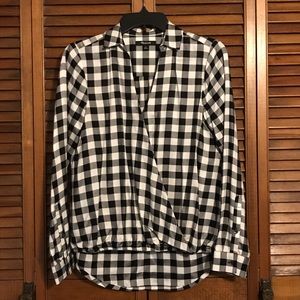 Madewell Black & White Plaid Faux Wrap Top XS